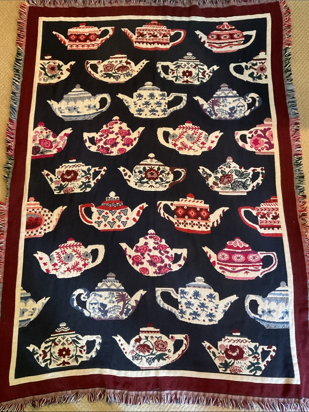 Vintage Goodwin Weavers 100% Cotton Tea Pot Throw